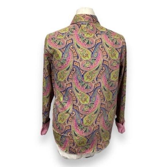 Chaps Women’s Long Sleeve Button Front No-Iron Paisley Shirt, Multi, size M - Picture 3 of 7